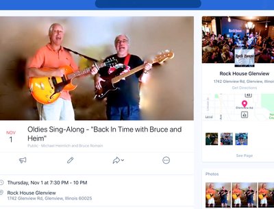 Oldies Sing-Along - "Back In Time with Bruce and Heim" at Rock House Glenview (IL) Thurs Nov 1, 2018