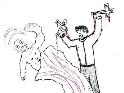 Exorcism. Drawing by Harvey Dog