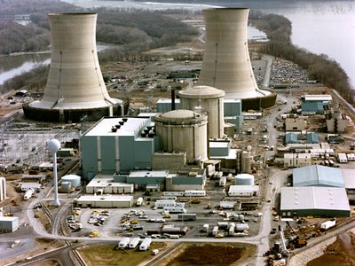 The Three Mile Island nuclear power plant on Three Mile Island, circa 1979
