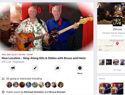 New Location - 210 Den-Live; Sing-Along 60s & Oldies - Back In Time with Bruce and Heim May 23, 2019