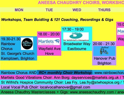 Aneesa Chaudhry Timetable for Choirs, Gigs & Workshops 