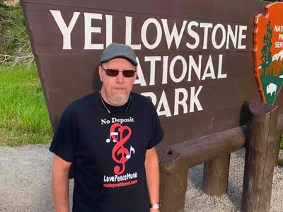 NDB - Ricky Pitcock showing The NDB Love at Yellowstone National Park Wyoming 2019