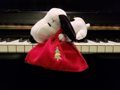 Snoopy warms up my piano for the holidays!