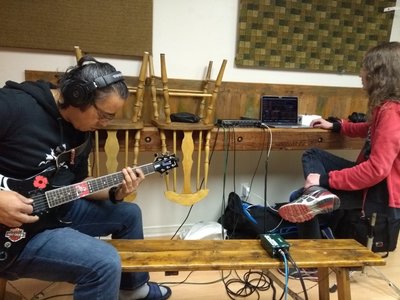 Reno and Seb tracking lead rhythm guitar for LPT.