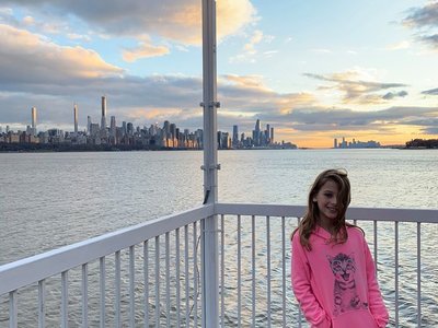 My daughter in January, 2020 on the Hudson across from Manhattan.
