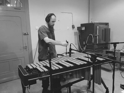 Michal recording vibraphone for Radiance of a Thousand Suns