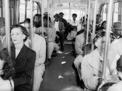An Atlanta trolley in 1956, before Supreme Court decision outlawing segregation on all public buses.