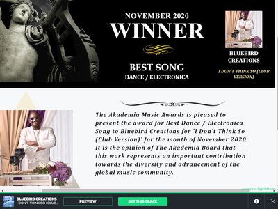 2020 Akademia Music Awards Best Dance - Electronica - I Don't Think So -Club Version