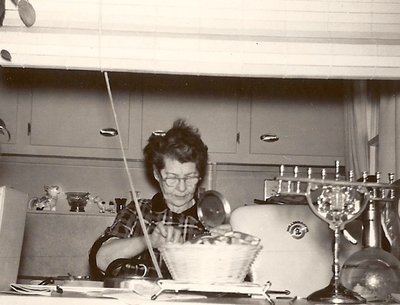 GRANDMA BESSIE IN KITCHEN 4 HOOVER LANE BETHAGE, LONG ISLAND.....