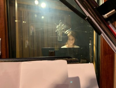 Chloe in song booth singing Big Reputation by Taylor Swift