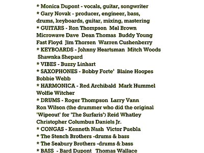 COMPLETE LIST OF ALL MUSICIANS ON MY REVERB SONGS