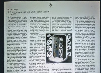 Lamplighter Newspaper,  11/2003,  Page 17, "Skeletons in the closet with artist Stephan Caddell.
