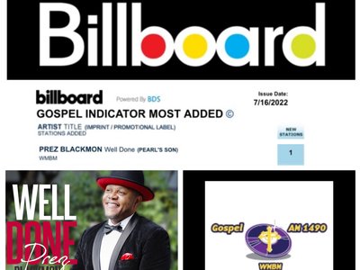 Prez Blackmon ðŸŽµ Well Done ðŸŽ¶ on Billboard Gospel Indicator Most Added ðŸ–¤ Issue Date: 7/16/202
