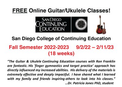 FREE Guitar/Ukulele Classes for California Residents! Register NOW for Fall!