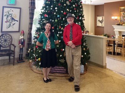 Oakmont of Carmichael has the tallest Christmas tree of all the retirement homes we visited!