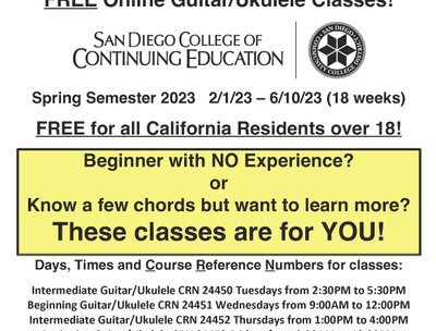 Free online Guitar/Ukulele classes for California residents 18+