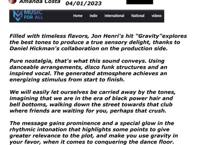 PRESS RELEASE: Review - "Gravity" musicforall.com.br 04/01/23