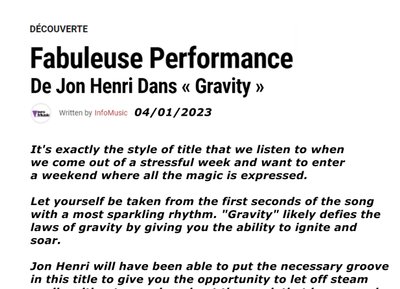 PRESS RELEASE: "Gravity" review from French publication infomusic.fr 4-1-23