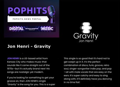 PRESS RELEASE: POPHITS.COM "GRAVITY" REVIEW 04/10/2023