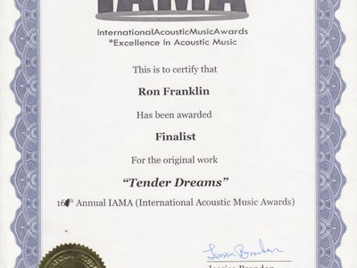 Finalist in the International Acoustic Music awards for my original piece "Tender Dreams"