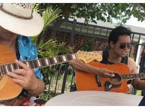 Jam'n at the pool! With a six string????