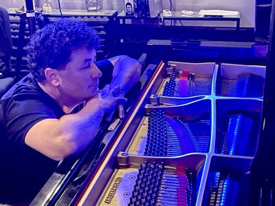 In between takes at Piano One Studio.