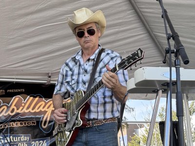 Charles Arthur with his rare Gretsch Jet on the main stage at Rockabillaque Charleston, SC 2024.