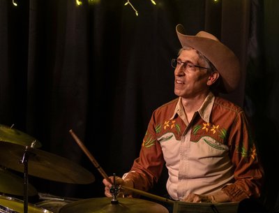 Lonesome Drifter Nick "Powers" behind the kit at Hank Dietle's Tavern, photo by Mike Landsman