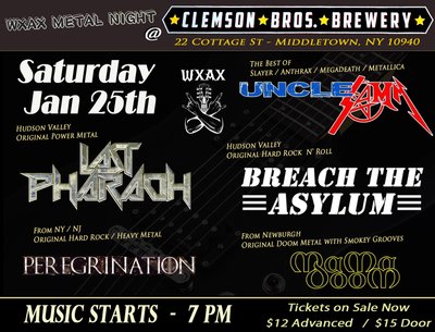 WXAX Metal Night at Clemson Bros. Brewery - Sat 1/25/25 - Middletown NY