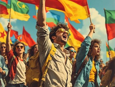 Students protesting with other country's flags