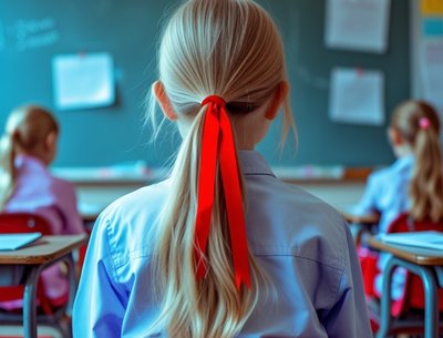 Red Ribbon Girl in Class