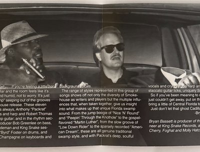 Anthony "Packrat" Thompson and Robert in 1995, inside cover of "Cadillac in the Swamp",Smokehouse CD