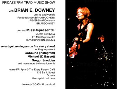 FRI 7-11pm groovy slings with Ottawa’s most seasoned drummer in the capital’s tightest back line