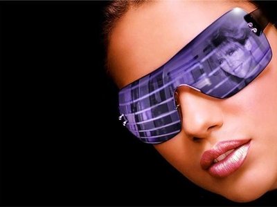 in purple glasses