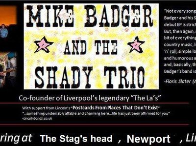 Poster for Postcards gig at The Stags Head on April 30th 2011 supporting Mike Badger of The Las!