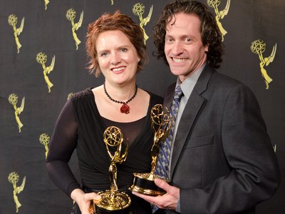 my writing partner and I winning an an Emmy