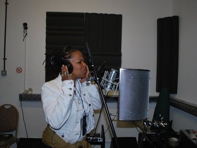 Trish singing it out at a radio station during the Indie Soul Mixer in Bristol, UK June 16-19 2011