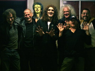 The Hawklords backstage at Farmer Phil's Phestival before headlining it in 2010.