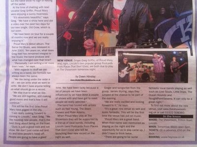 An article in Whats On for Postcards' gig at The Showroom in Lincoln on Friday, September 2nd 2011.