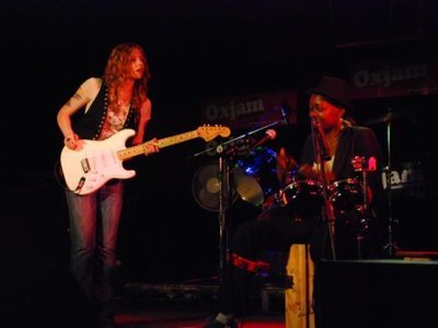 Oxjam Lewisham:Jules about to do her Hendrix style show piece!