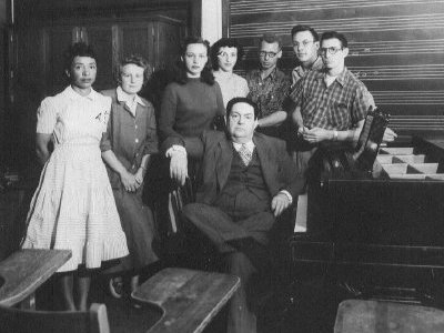 Milhaud and Martens (with glasses)