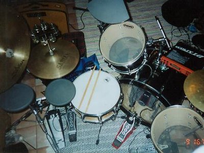 My Pearl/Yamaha acoustic-electronic kit, used for Annette Farrington gigs, early 2000s